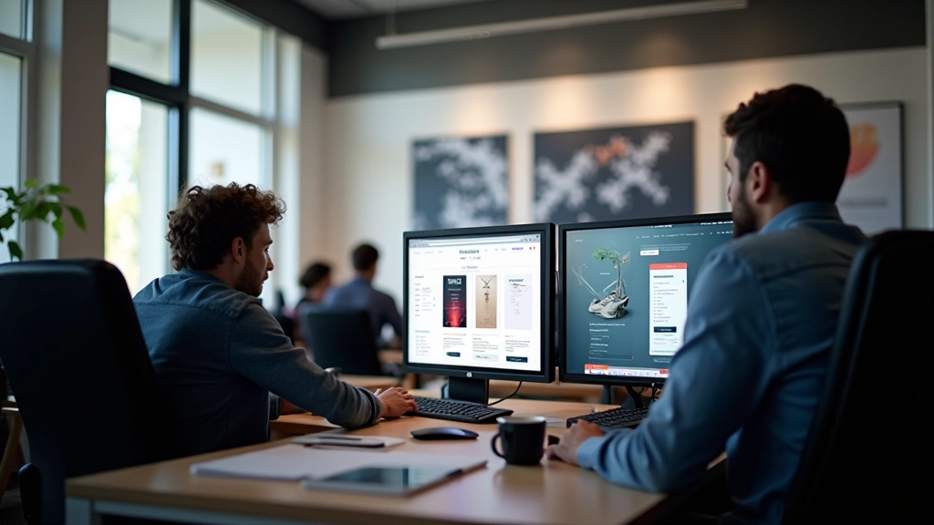 Ambiente de trabalho moderno com equipe criativa desenvolvendo plataformas e-commerce, tecnologia e design, iluminação natural