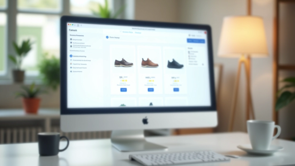 Interface de e-commerce portuguesa mostrando cartões de produtos bem organizados, carrinho de compras intuitivo e checkout otimizado em dispositivo desktop