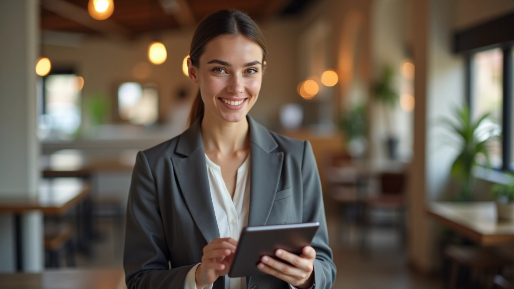 Mulher a trabalhar num tablet mostrando carrinho de compras com itens selecionados